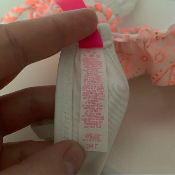 Victoria’s Secret Women's Halter Bikini Top Ruffle Detail White & Pink Size 34C - Picture 7 of 8